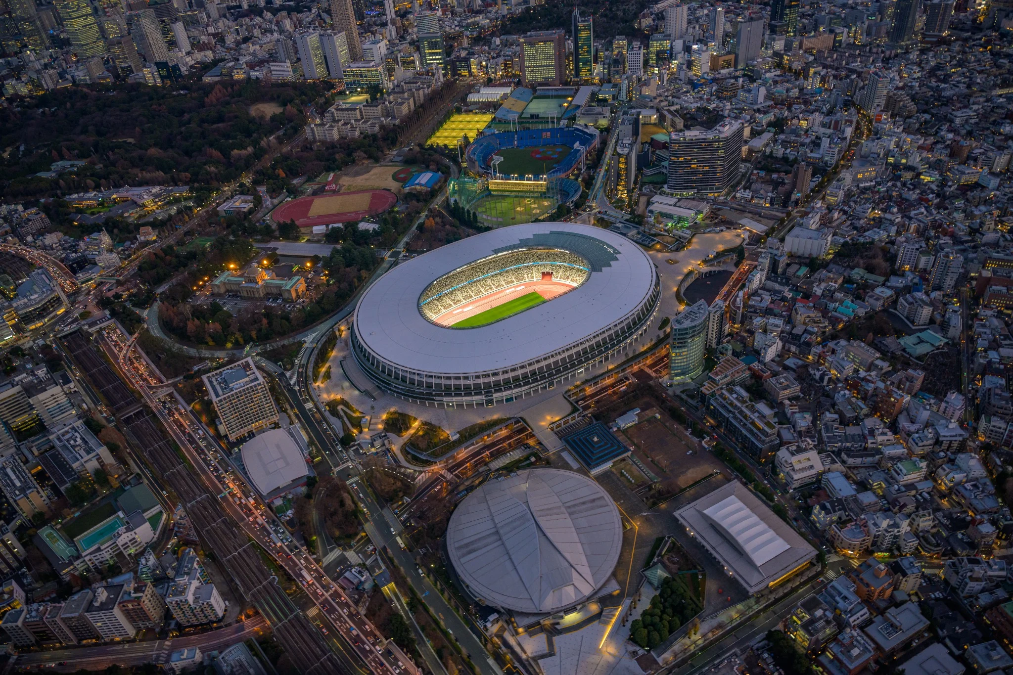Tokyo’s National Stadium viewed from the air